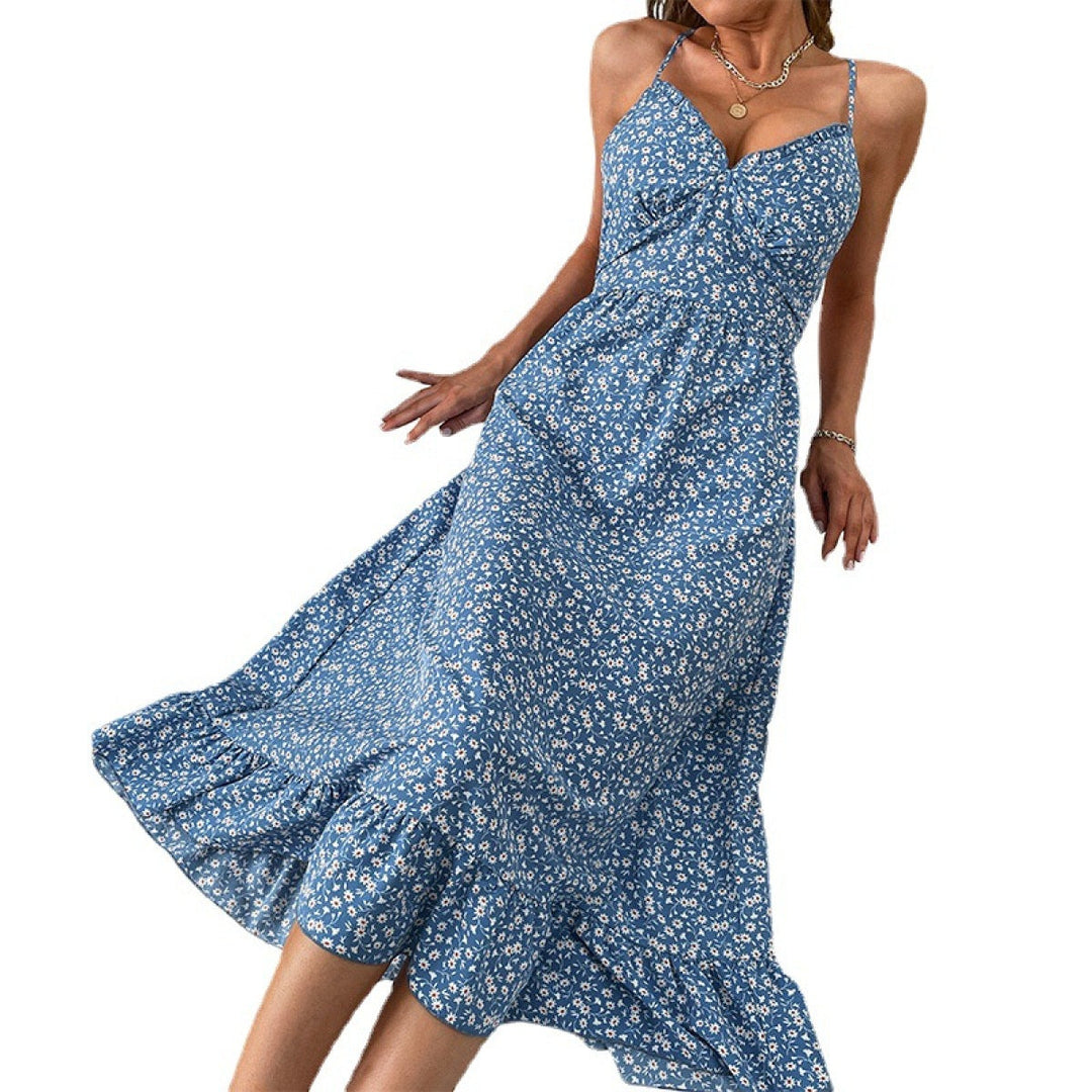 Ditsy Floral Back Lace-Up Swing Dress