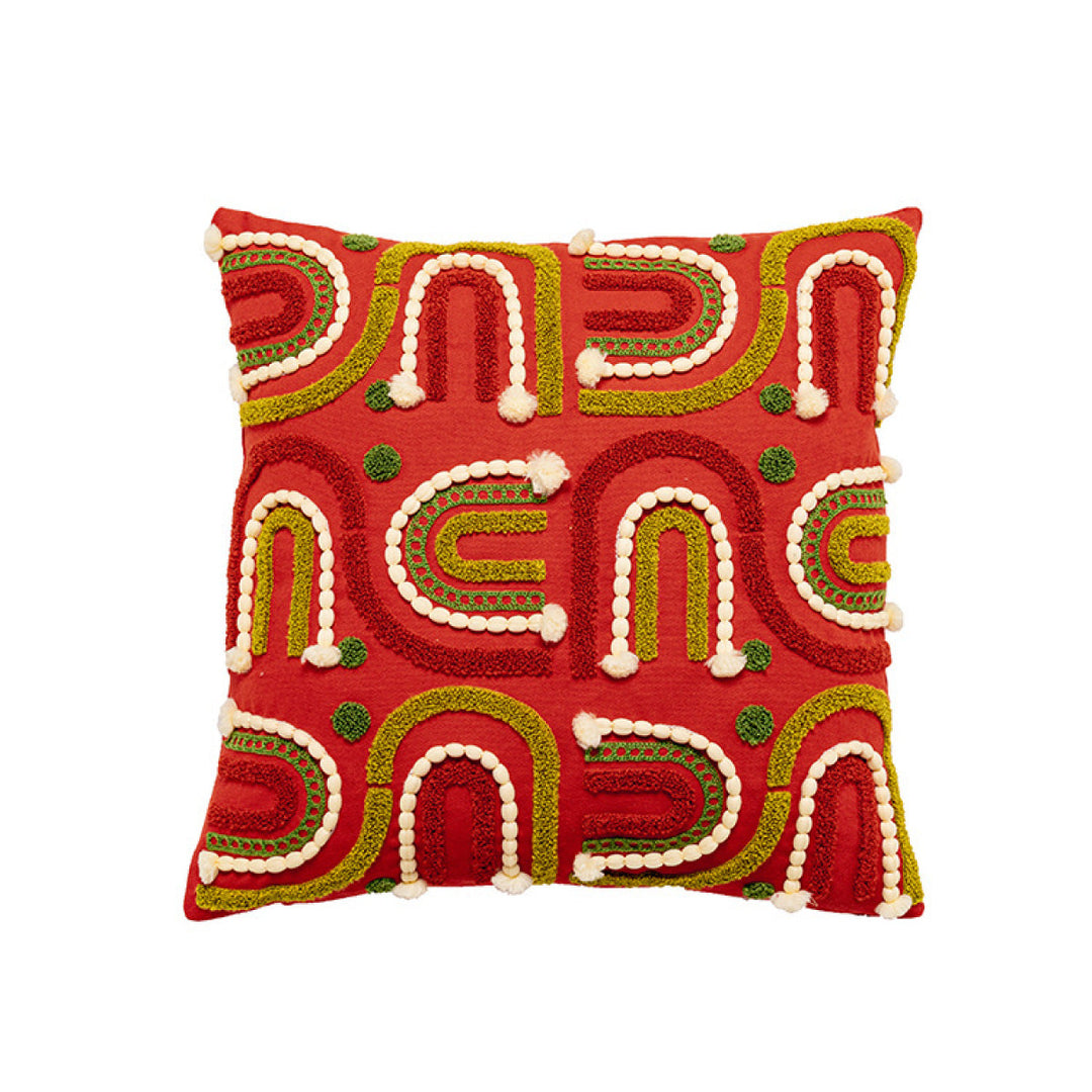 Boho Geometric Lines Embroidered Cushion Cover Without Filler