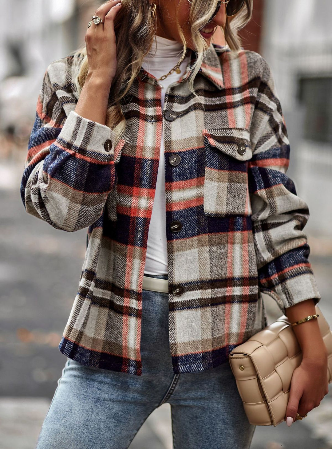 Long Sleeve Plaid Jacket