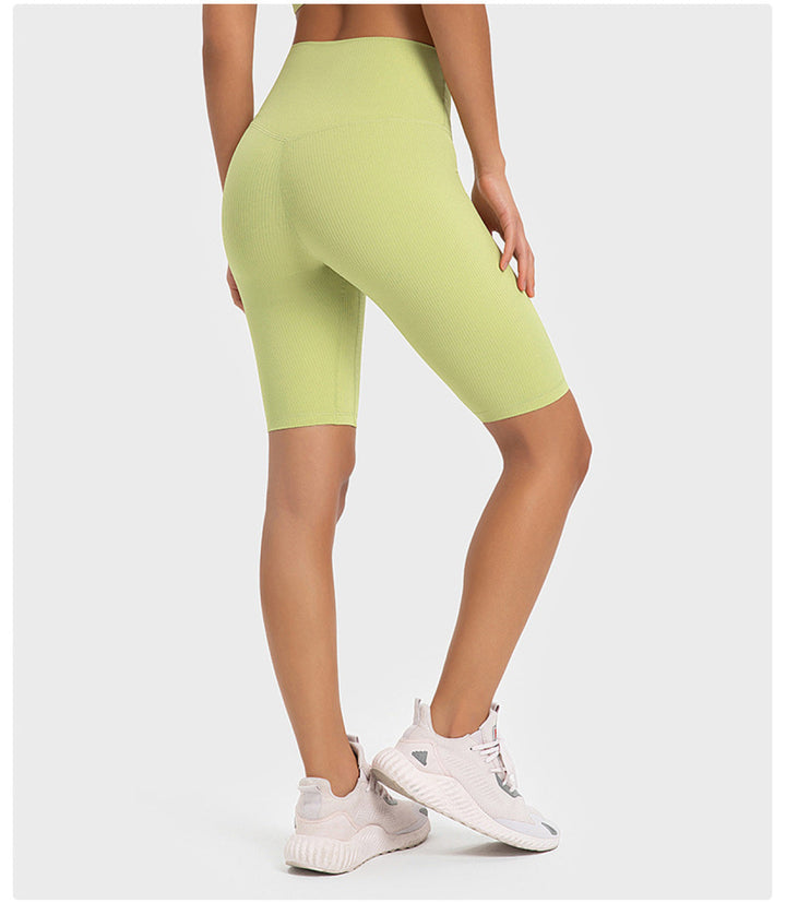 Solid Ribbed High Waist Bike Shorts With Invisible Pocket