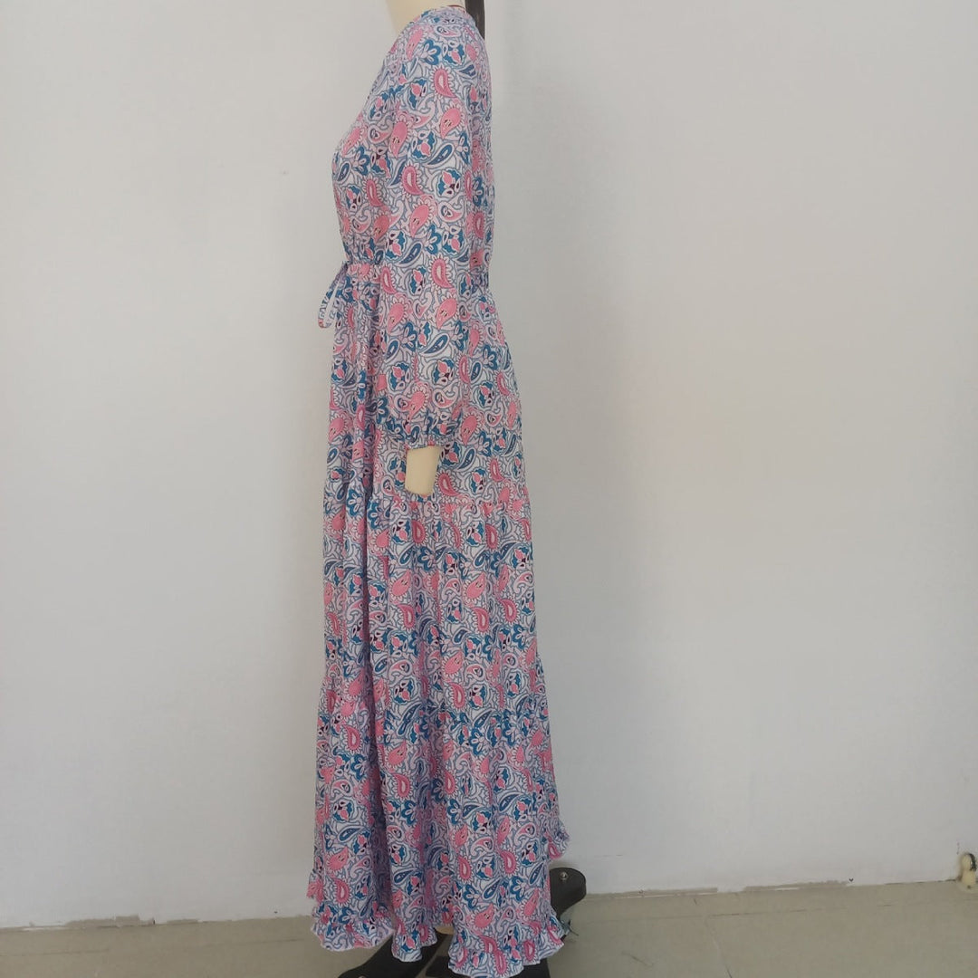 Floral Short Sleeve Tie Waist Swing Dress