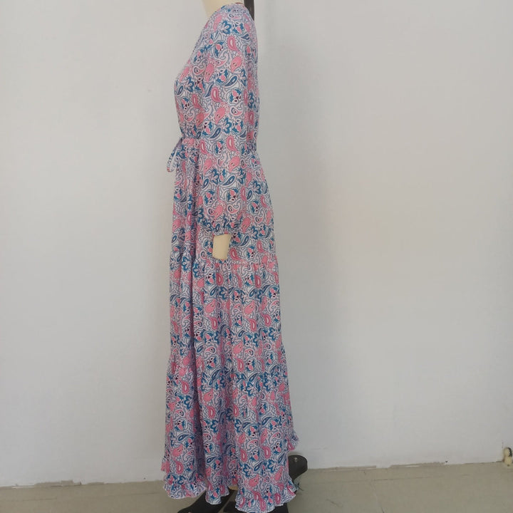 Floral Short Sleeve Tie Waist Swing Dress