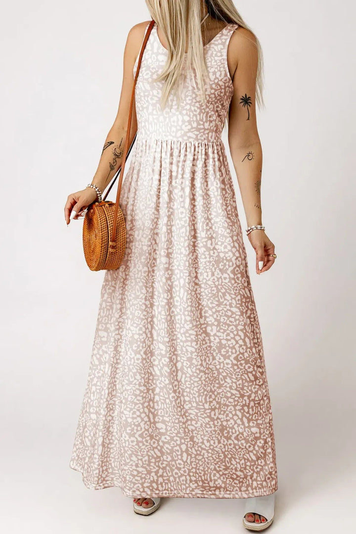 Leopard Print Pocketed Sleeveless Maxi Dress