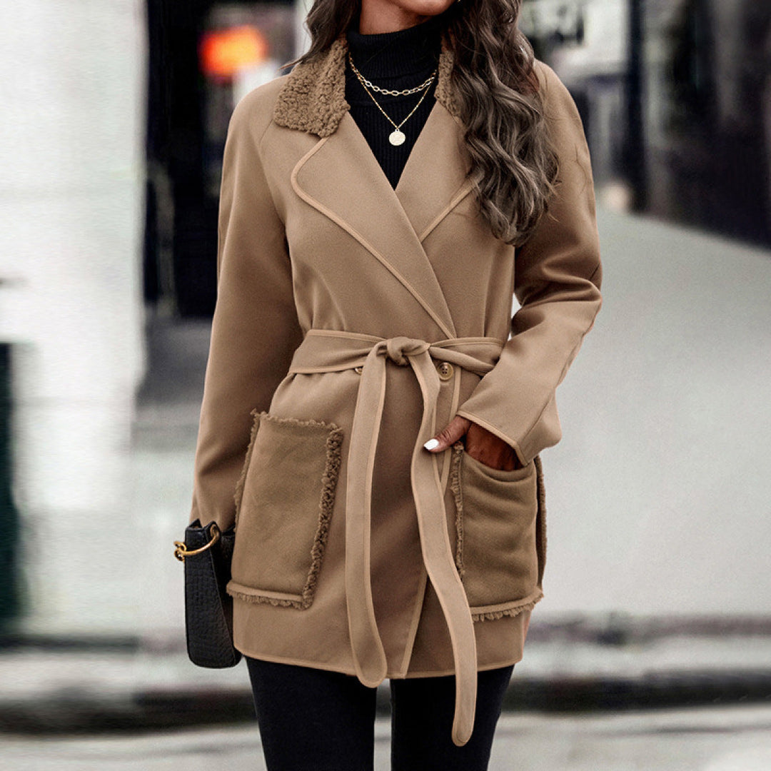 Lapel Neck Long Sleeve Button Down Side Pocket Coat