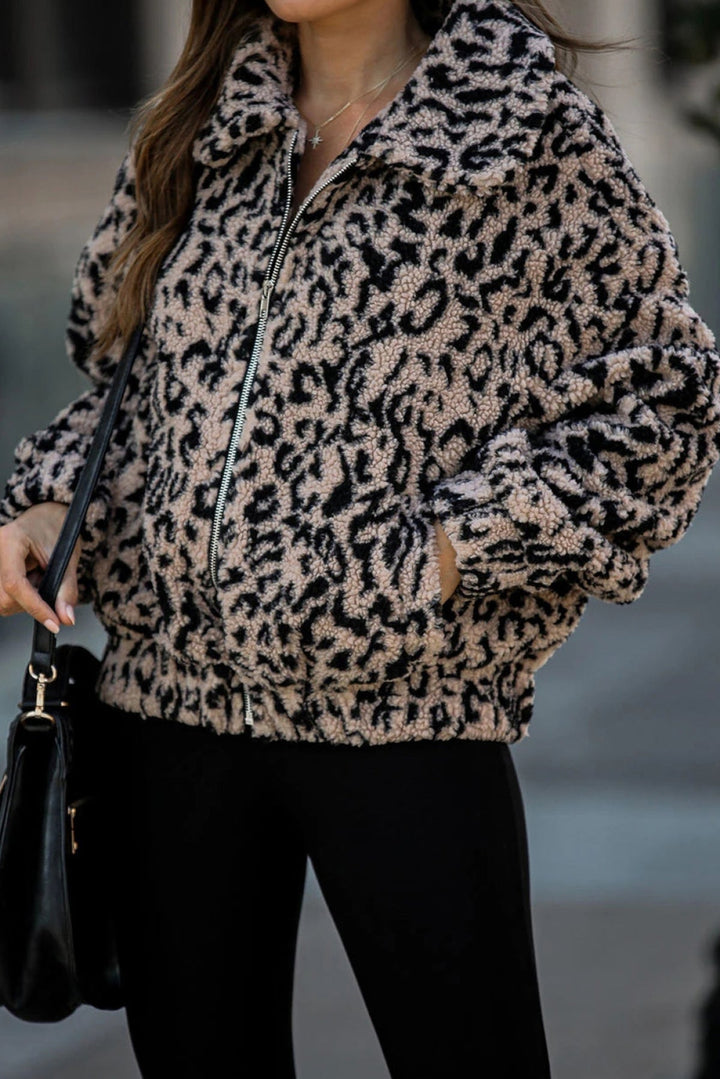 Leopard Print Sherpa Jacket Coat