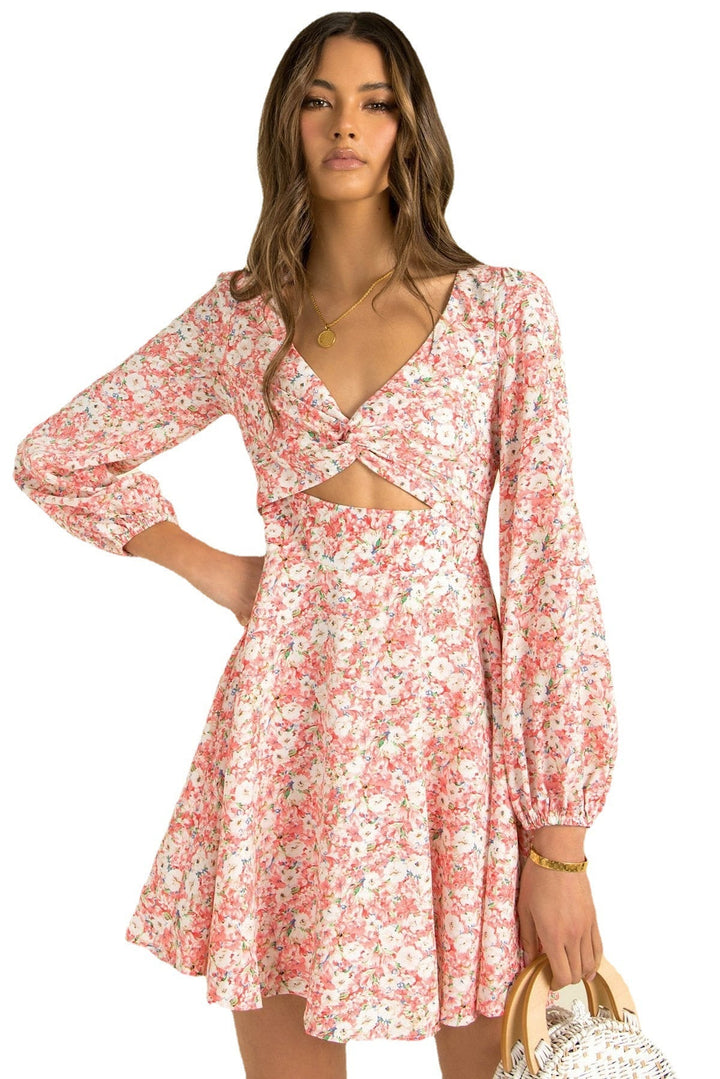 Cutout V-Neck Ditsy Floral Mini Dress
