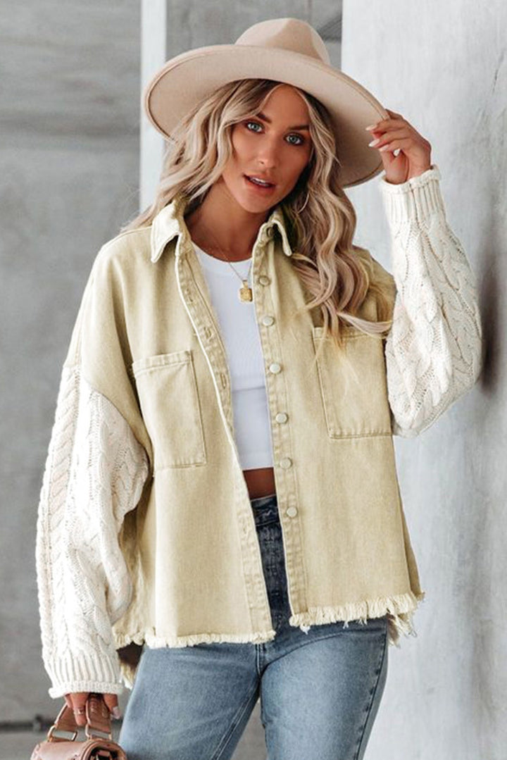 Khaki Cable Knit Denim Jacket