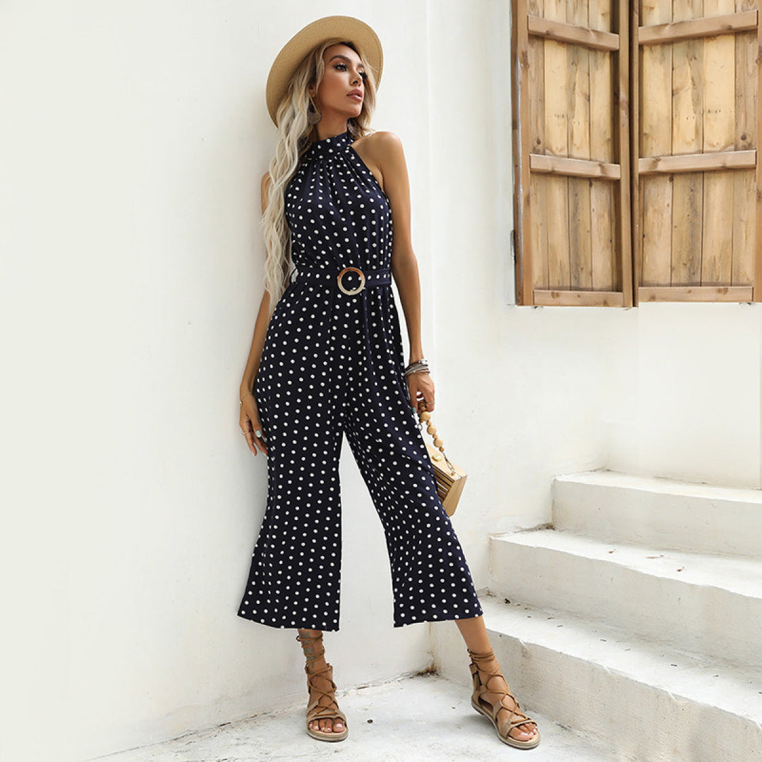 Women Polka Dots Wide-Leg Jumpsuit With Belt