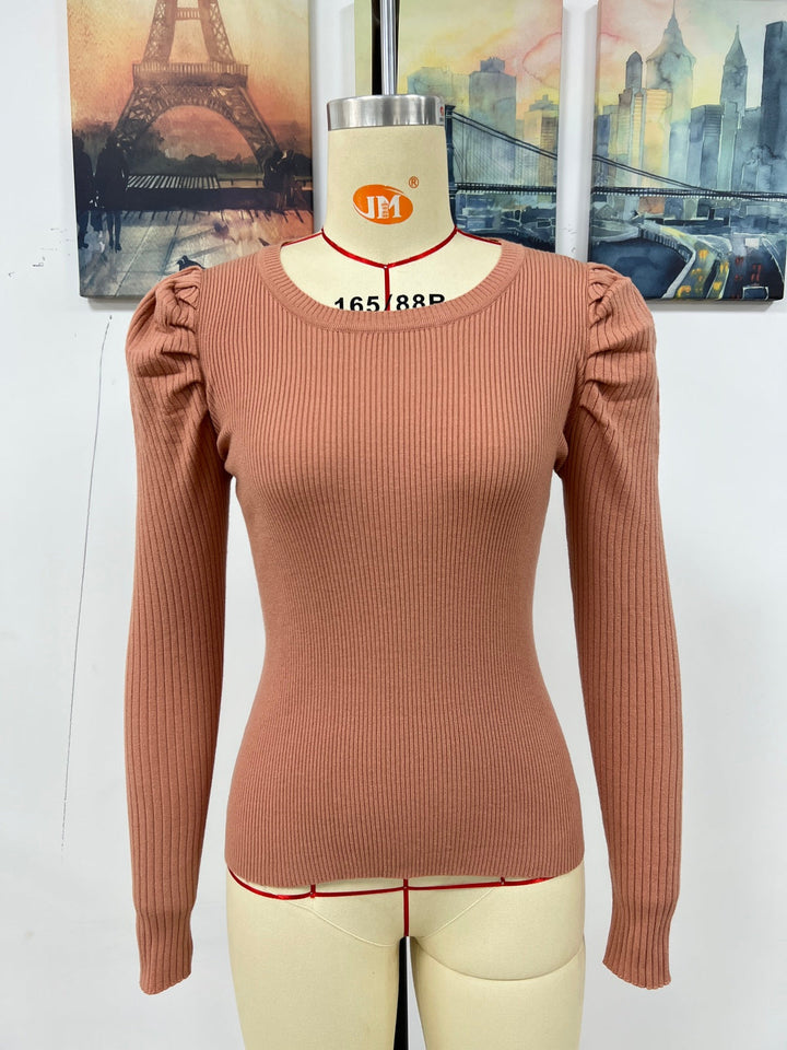 Round Neck Puff Sleeve Sweater