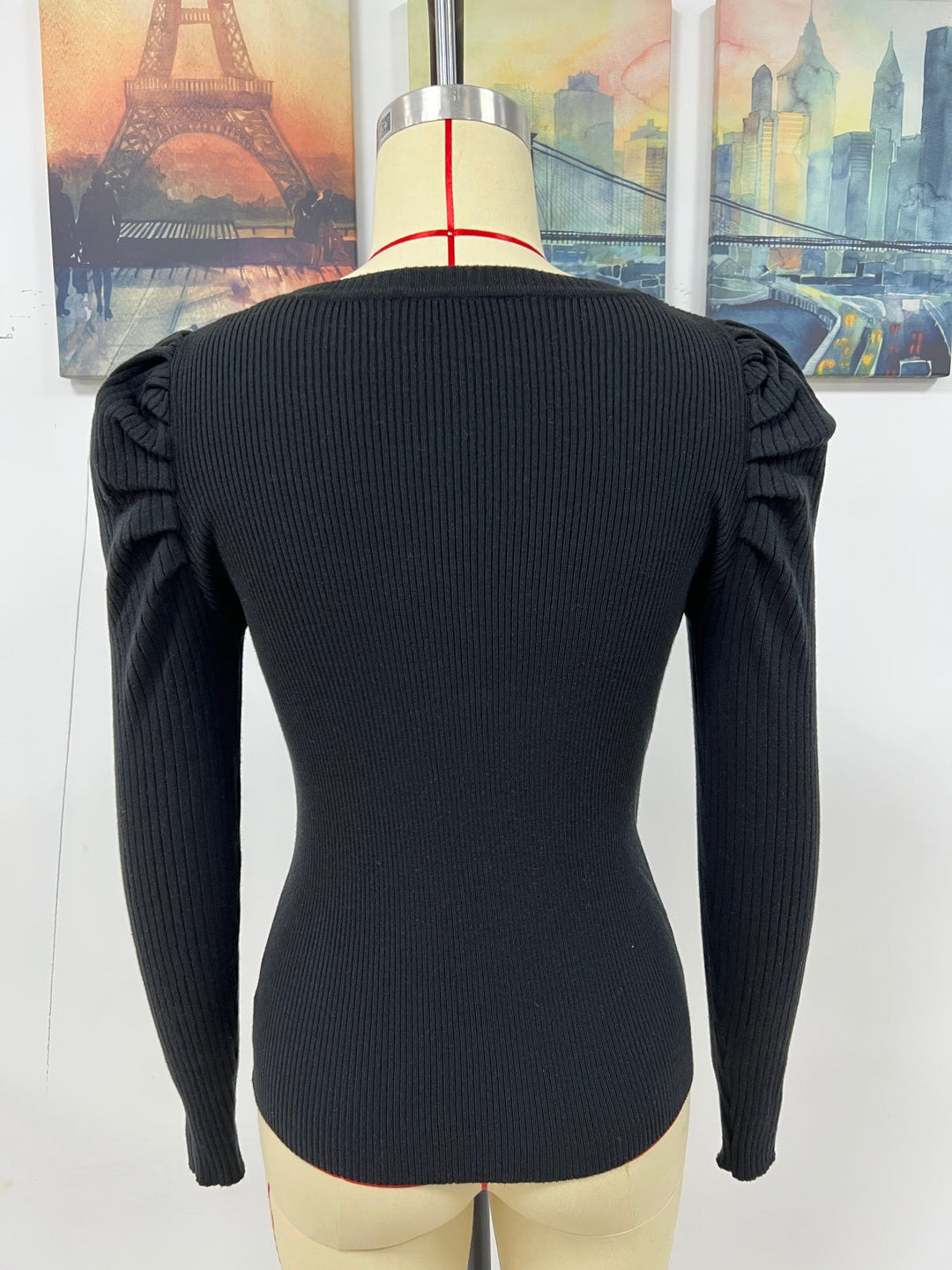 Round Neck Puff Sleeve Sweater