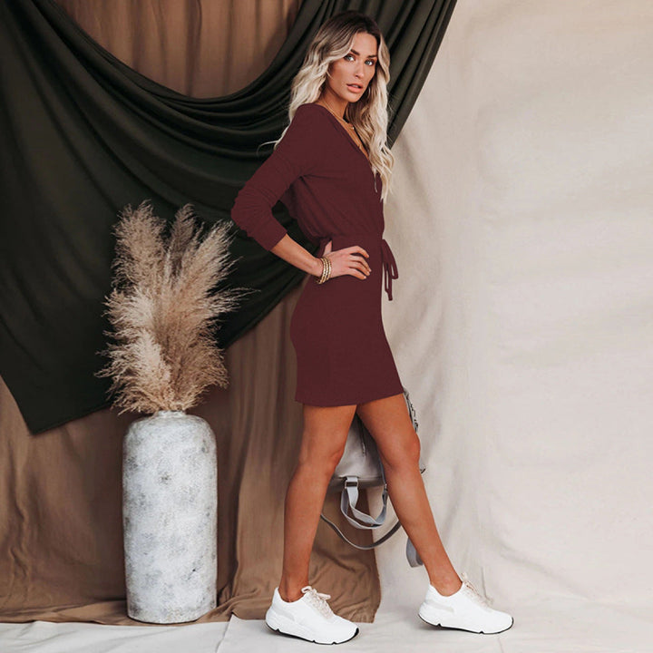 Solid Long Sleeve Zipper Up Hooded Mini Dress