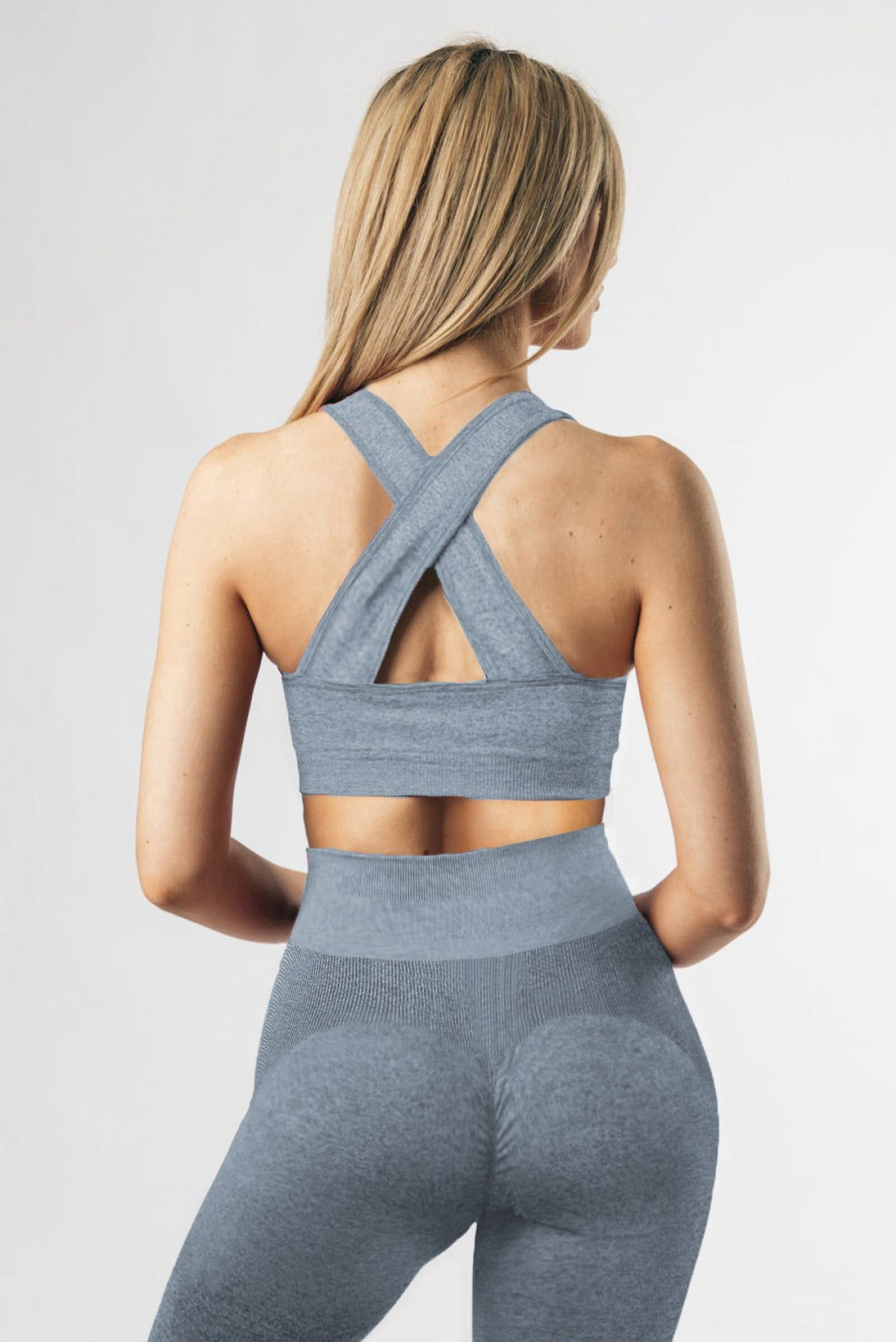 Blue Criss Cross Bra And High Waist Leggings - Sports Wear