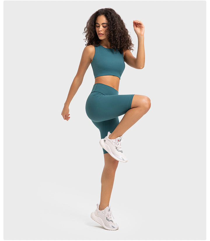 Ribbed Round Neck Wireless Sports Bras