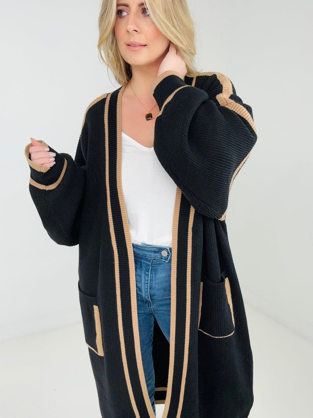 "Alexa" Cardigan - Knit Color Block With Pockets