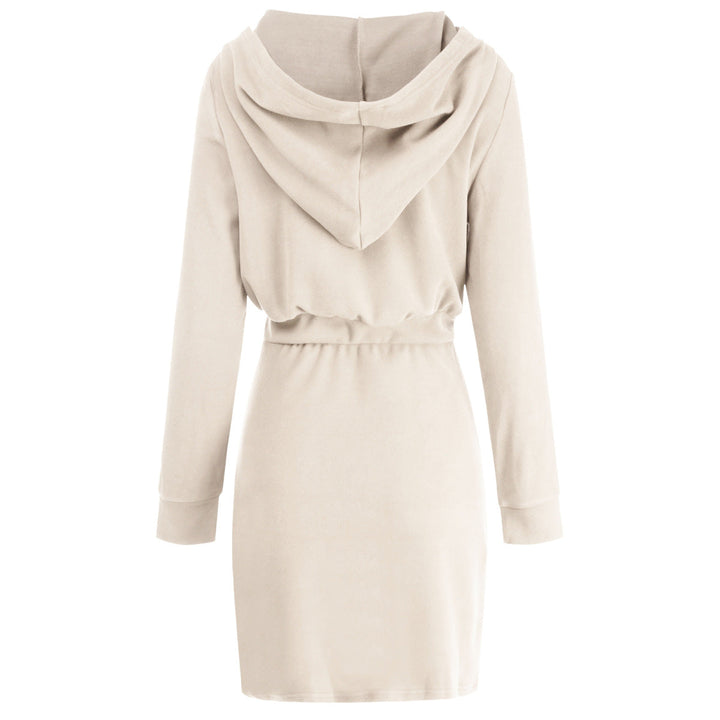 Solid Long Sleeve Zipper Up Hooded Mini Dress
