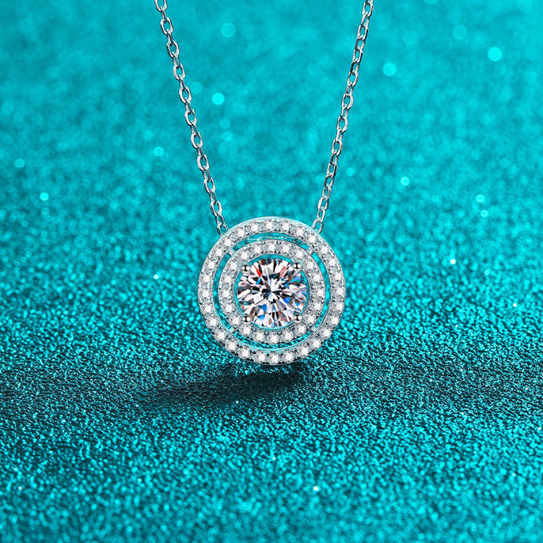 S925 Sterling Silver Double Circle Moissanite Pendant Necklace