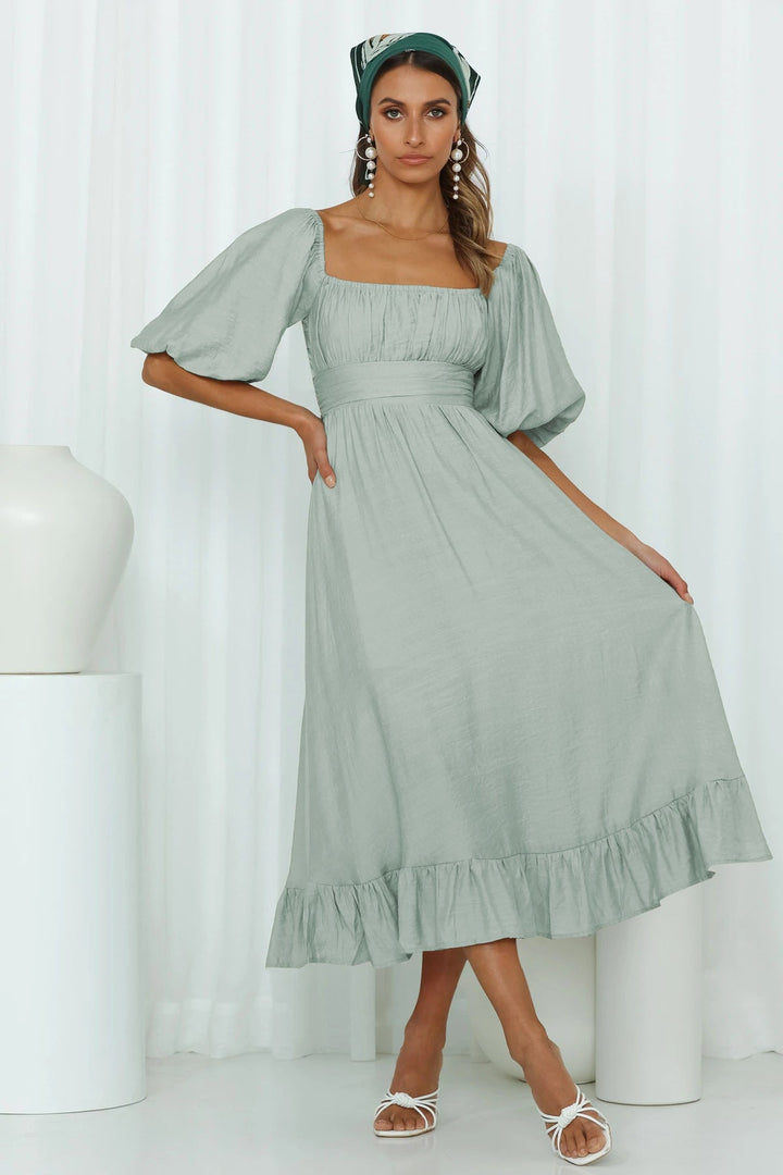 Puff Sleeve Pleated Dress