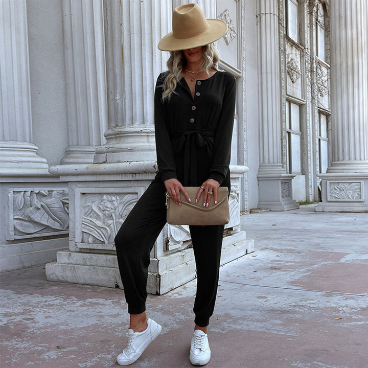 Casual Botton Down Long-Sleeved Jumpsuit