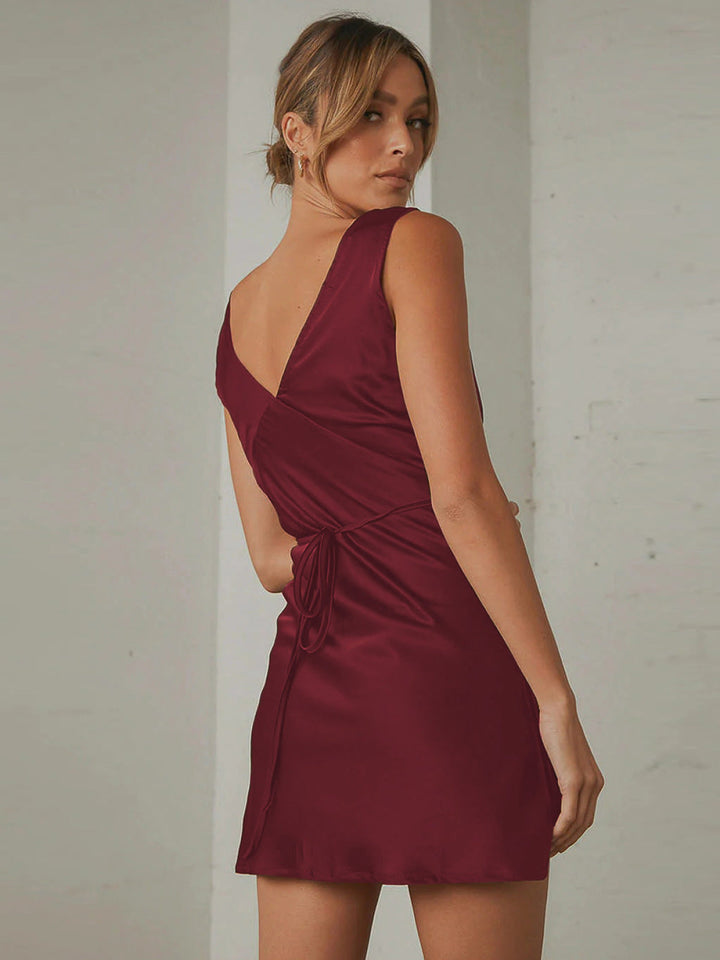 Solid Sleeveless Back Tie Waist Mini Dress