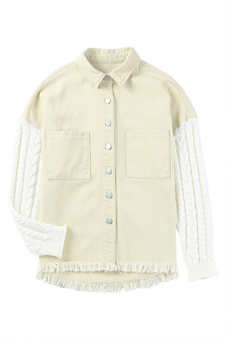 Khaki Cable Knit Denim Jacket