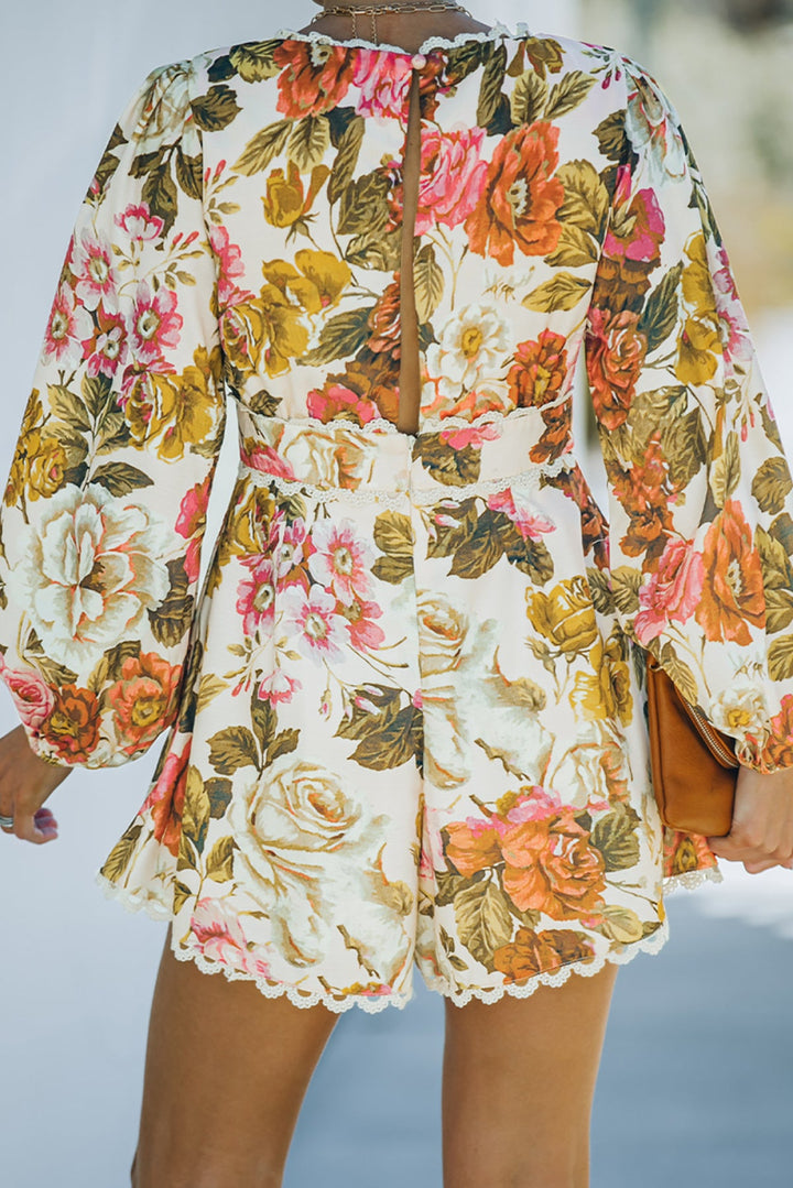 Floral Lace Trim Romper