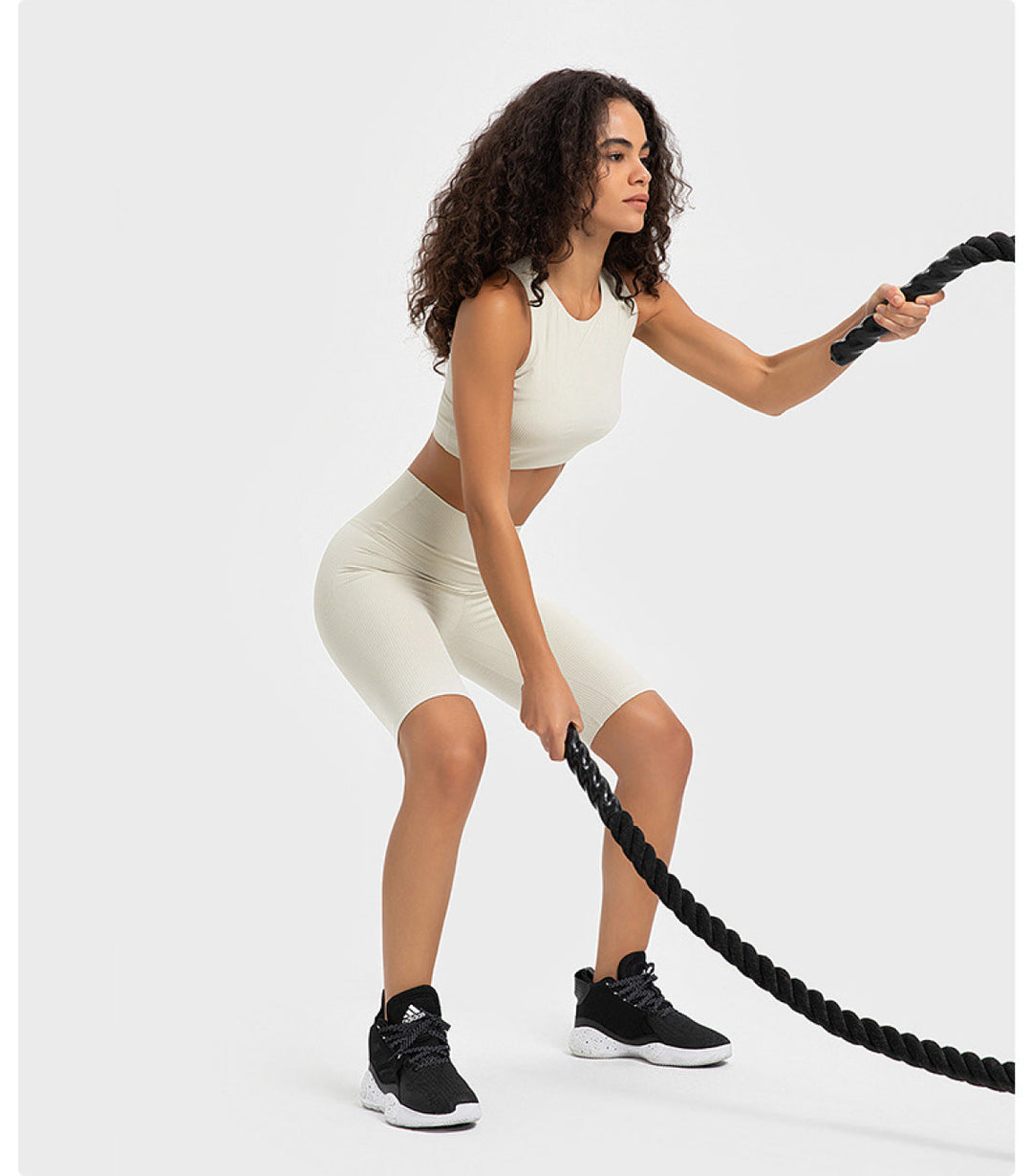Solid Ribbed High Waist Bike Shorts With Invisible Pocket