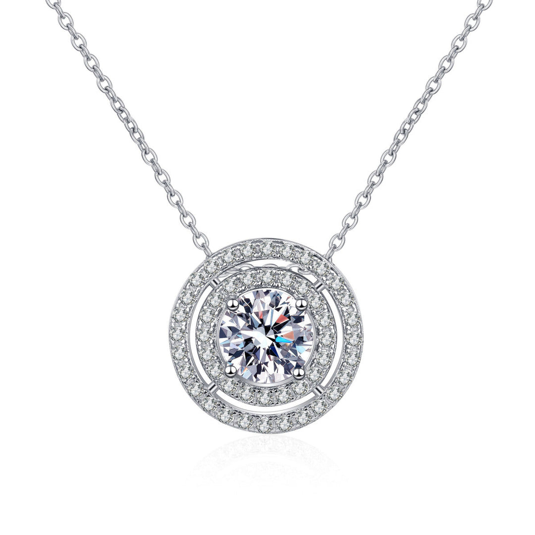 S925 Sterling Silver Double Circle Moissanite Pendant Necklace