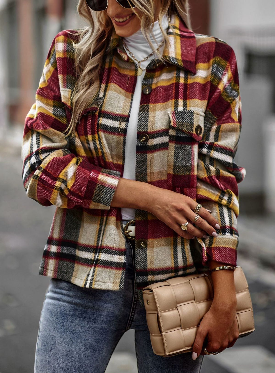 Long Sleeve Plaid Jacket