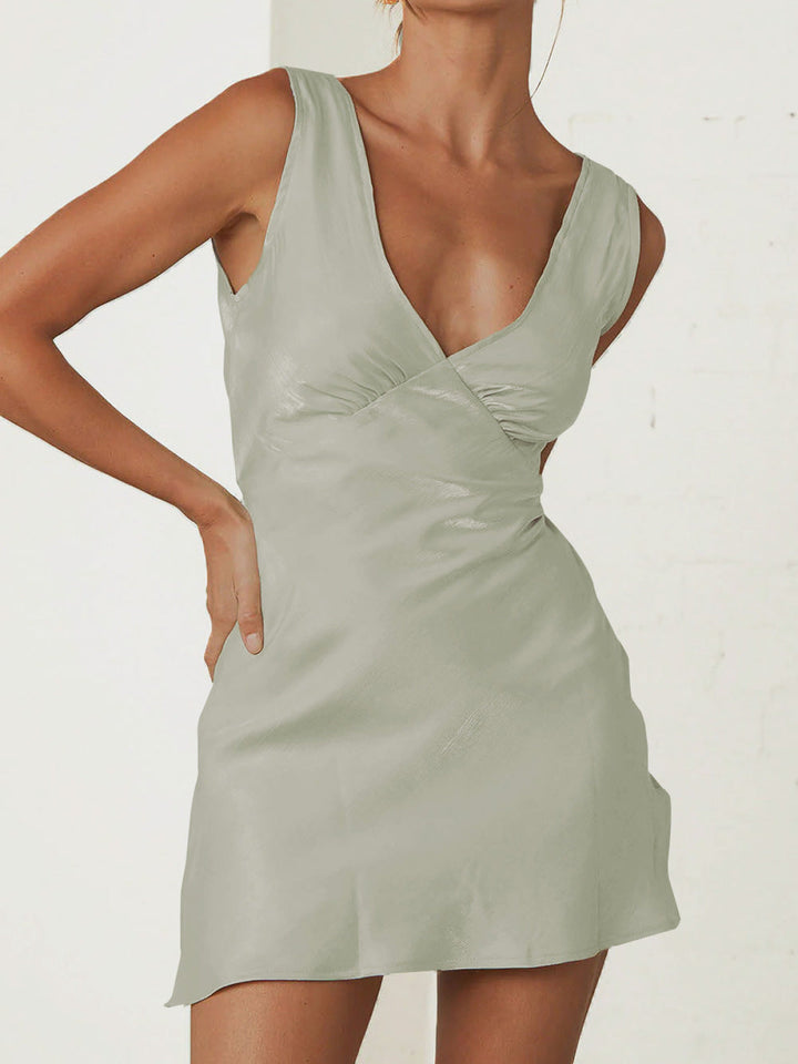 Solid Sleeveless Back Tie Waist Mini Dress