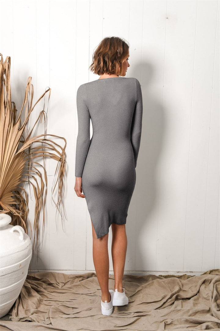 Button-Up Slit Bodycon Dress