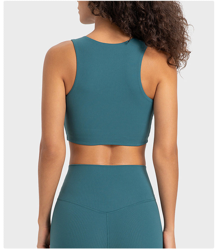 Ribbed Round Neck Wireless Sports Bras