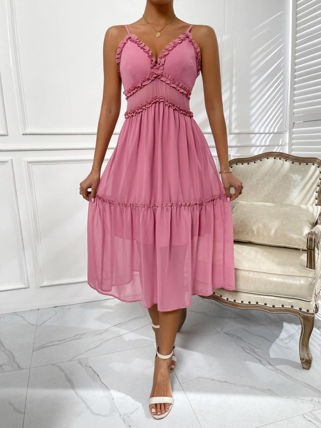 Ruffled Trim Cami Swing Dress