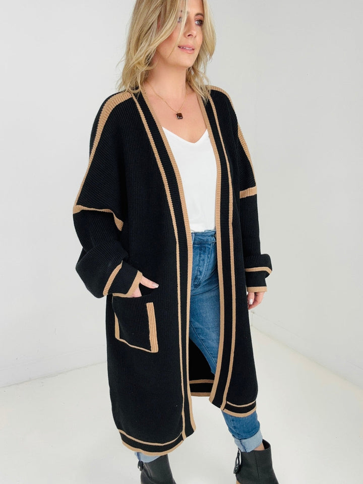 "Alexa" Cardigan - Knit Color Block With Pockets