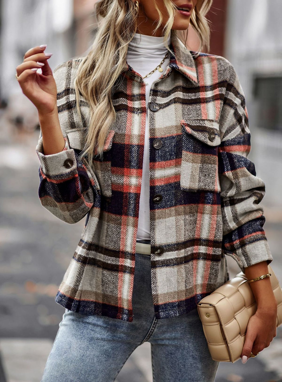 Long Sleeve Plaid Jacket