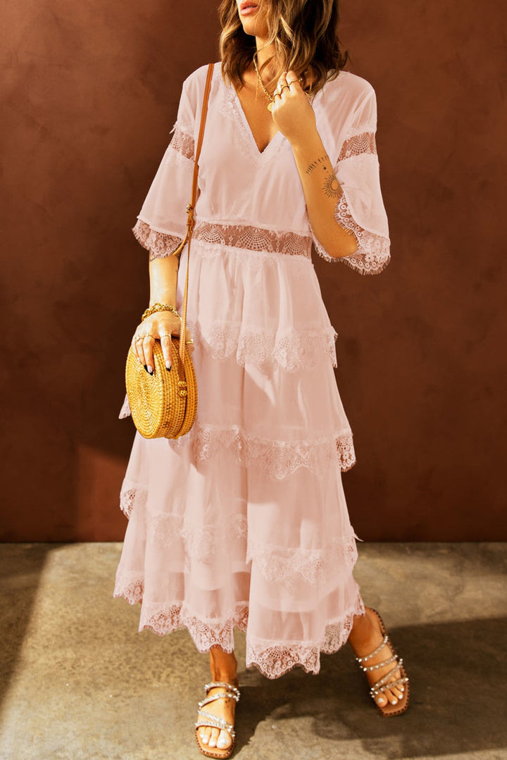 Swiss Dot Layered Dress - Long Dress
