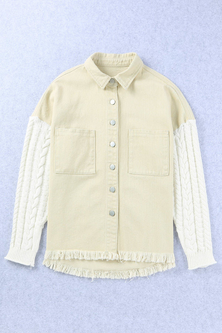Khaki Cable Knit Denim Jacket