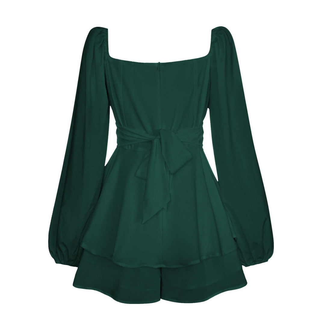 Balloon Sleeve Back Tie Tiered Romper