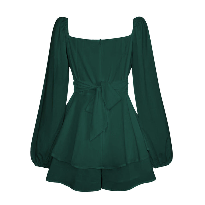 Balloon Sleeve Back Tie Tiered Romper
