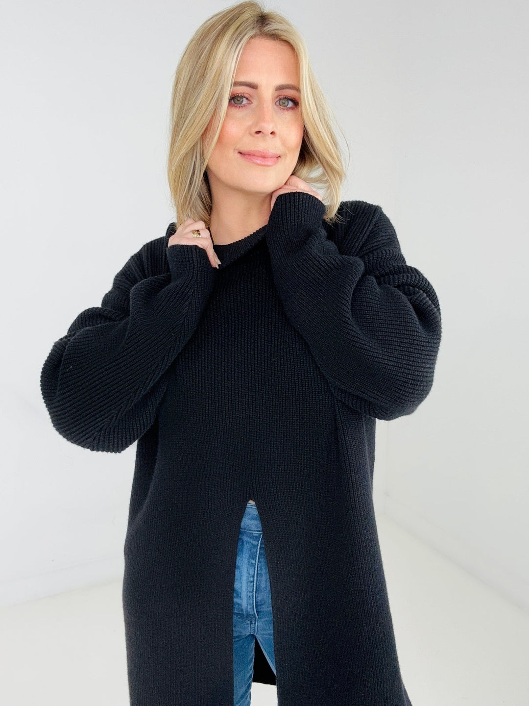 "Mara" Mockneck - Front Slit Sweater