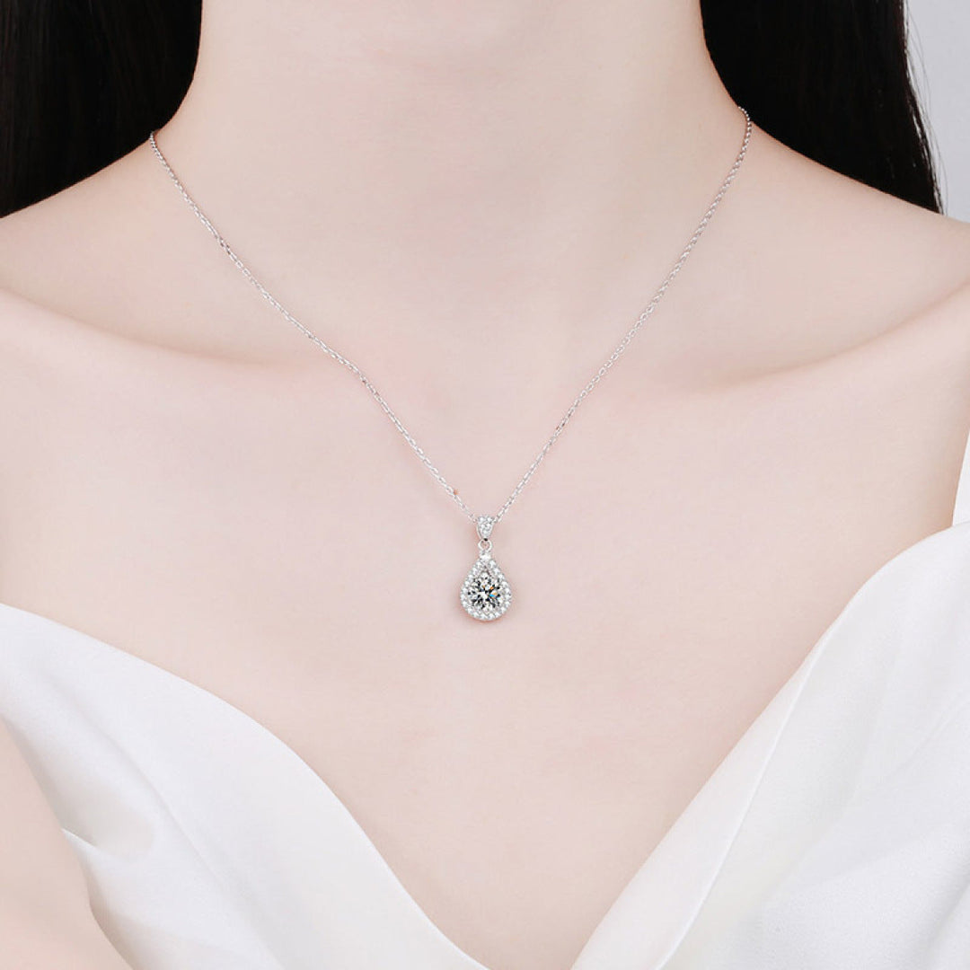 925 Sterling Silver Moissanite Drop-Shaped Pendant  Necklace