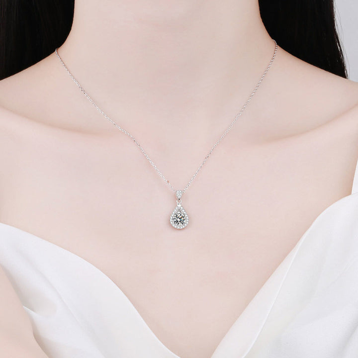 925 Sterling Silver Moissanite Drop-Shaped Pendant  Necklace