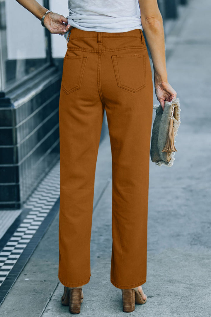 Distressed Raw Hem Straight Leg Jeans