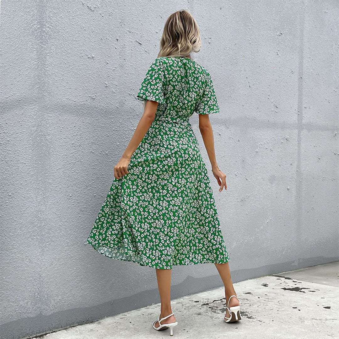 Ditsy Floral Surplice Tie Waist Dress