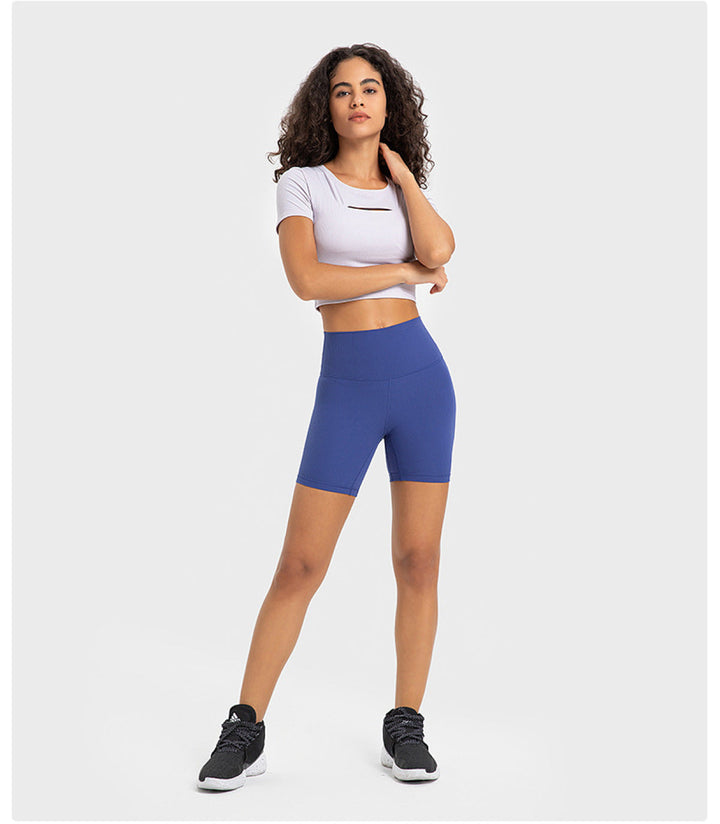 Solid Ribbed High Waist Bike Shorts With Side Pockets