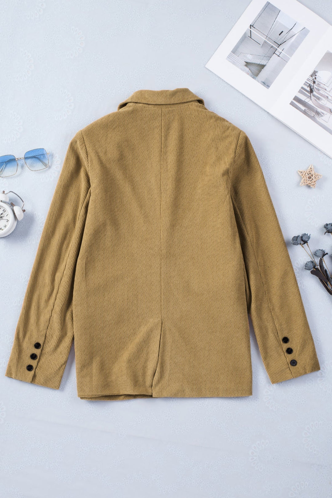 Brown Corduroy Lapel Casual Blazer