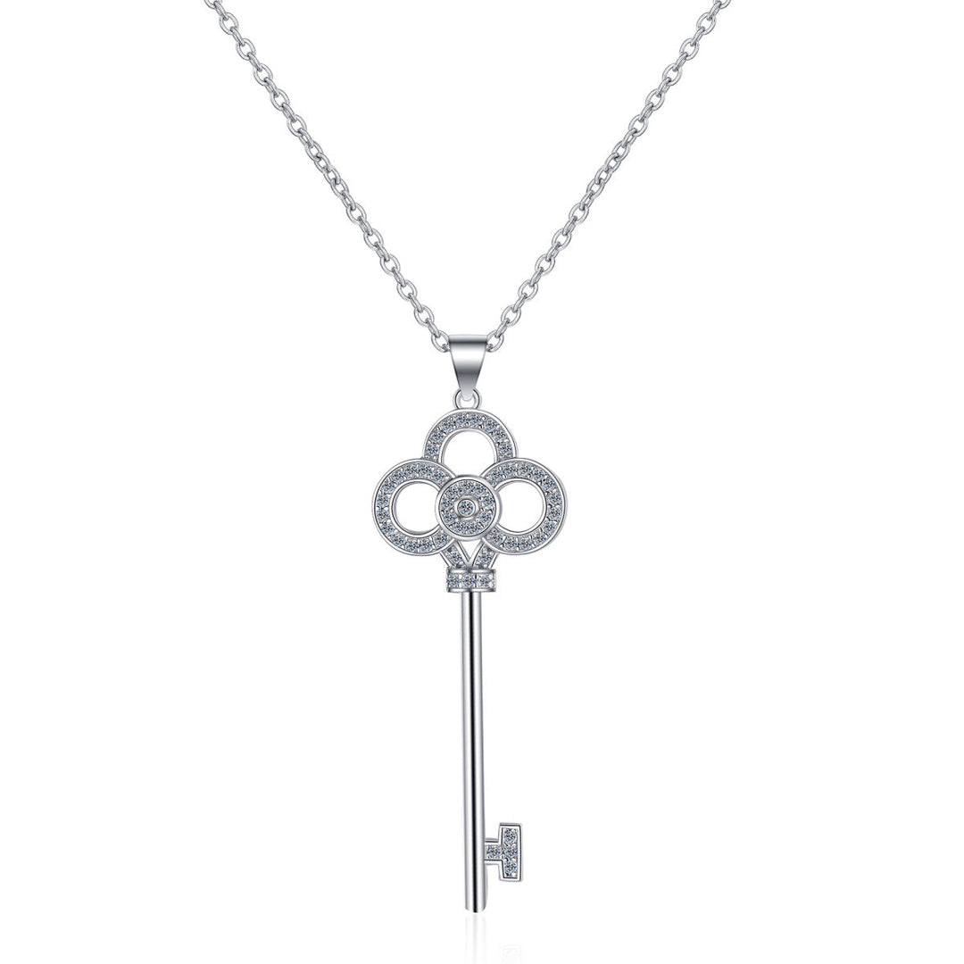 925 Sterling Silver Moissanite Key Pendant Necklace