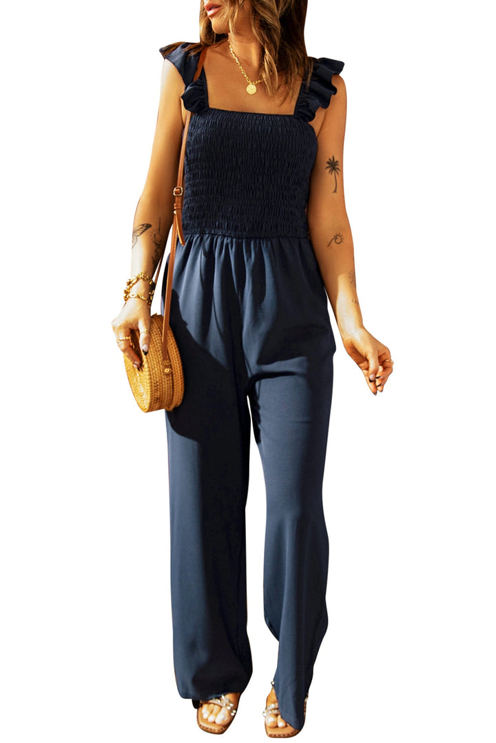 Flutter Sleeve Smocked Wide Leg Jumpsuit