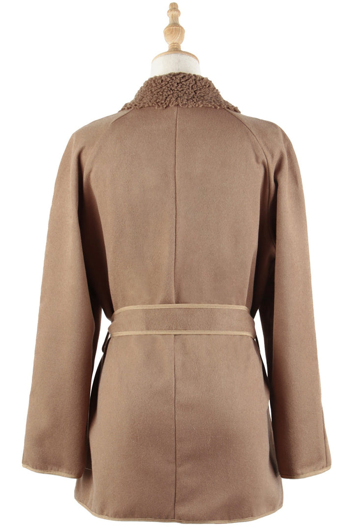 Lapel Neck Long Sleeve Button Down Side Pocket Coat