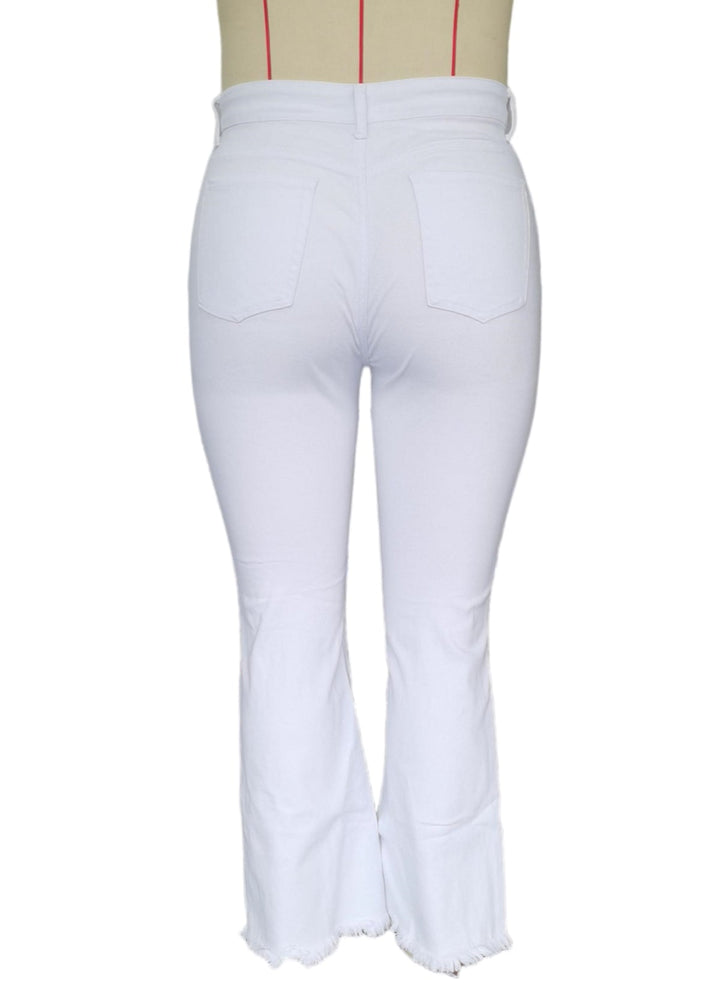 White Ripped Knee Frayed Flare Jeans