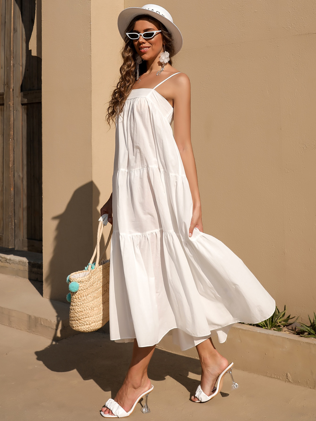 Solid Ruffle Hem Cami Dress